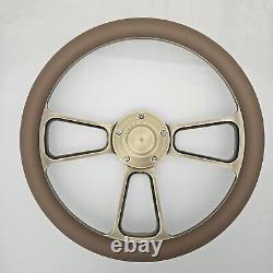 14 Bronze Billet Steering Wheel Tan Brown Vinyl Horn Chevy Muscle C10 Ford Rod