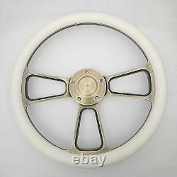 14 Bronze Billet Steering Wheel White Vinyl Horn Chevy Muscle C10 Ford Rod