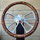 14 Cnc Billet 4 Spoke Steering Wheel Mahogany Wood Aluminum Metal Rivets Horn