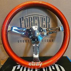 14 Chrome Steering Wheel with Painted Metallic Orange Wood Grip 6 Hole