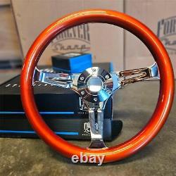 14 Chrome Steering Wheel with Painted Metallic Orange Wood Grip 6 Hole