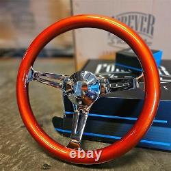 14 Chrome Steering Wheel with Painted Metallic Orange Wood Grip 6 Hole