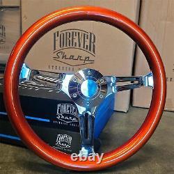 14 Chrome Steering Wheel with Painted Metallic Orange Wood Grip 6 Hole