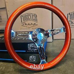 14 Chrome Steering Wheel with Painted Metallic Orange Wood Grip 6 Hole