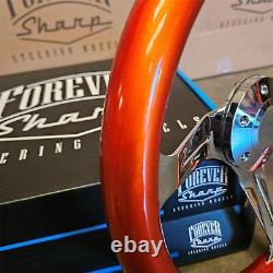 14 Chrome Steering Wheel with Painted Metallic Orange Wood Grip 6 Hole