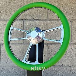 14 Green Vinyl Billet Half Wrap Steering Wheel Horn Chevy Muscle C10 Ford Rod