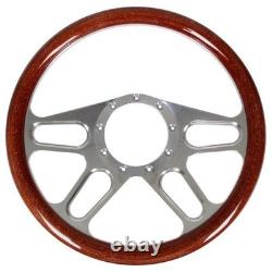 14 Half Walnut Woodgrain-Wrapped Steering Wheel With 4 Spokes for 9-Bolt Hub