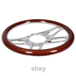 14 Half Walnut Woodgrain-Wrapped Steering Wheel With 4 Spokes for 9-Bolt Hub