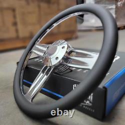 14 In Double Barrel Black Billet Steering Wheel with Horn 6 Hole C10 Camaro