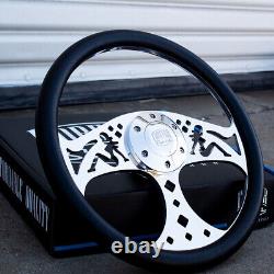 14 Inch Billet CNC Diamond Girls Black Vinyl Steering Wheel with Horn Button