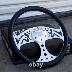 14 Inch Billet CNC Diamond Girls Black Vinyl Steering Wheel with Horn Button