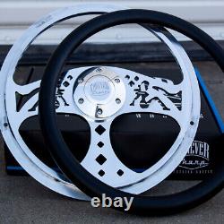 14 Inch Billet CNC Diamond Girls Black Vinyl Steering Wheel with Horn Button