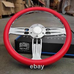 14 Inch Billet Steering Wheel Red Half Wrap + Horn 6 Hole C10 Camaro