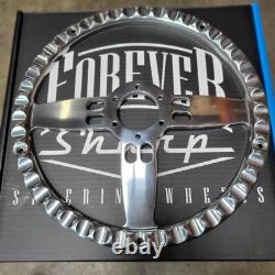 14 Inch Billet Steering Wheel Royal Blue Half Wrap + Horn 6 Hole C10 Camaro