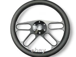 14 Inch Black billet Steering Wheel Fits Ford Horn 5 Hole Cars Trucks 4 Spoke