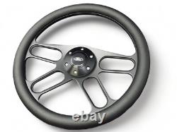 14 Inch Black billet Steering Wheel Fits Ford Horn 5 Hole Cars Trucks 4 Spoke