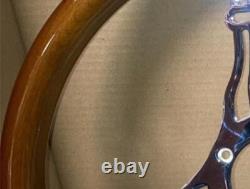 14 Inch Chrome Polished Banjo Steering Wheel Dark Wood Joints 3-Spoke