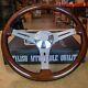 14 Inch Chrome Polished Steering Wheel Dark Wood 3-spoke