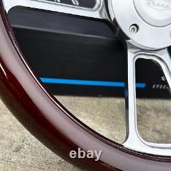 14 Inch Polished Billet Steering Wheel with Dark Mahogany Wood Wrap FS Horn