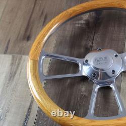 14 Inch Polished Muscle Steering Wheel Light Oak Wood Grip 5 Hole FS Button