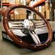 14 Inch Polished & Wood Steering Wheel Chevy Bowtie Horn, 6 Hole C10 Gmc