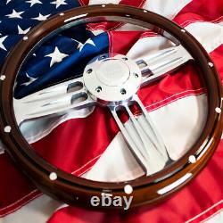 14 Inch Polished and Wood Steering Wheel with Billet Horn 6 Hole C10 Camaro