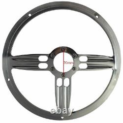 14 Inch Polished and Wood Steering Wheel with Billet Horn 6 Hole C10 Camaro