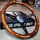 14 Matte Black Steering Wheel Dark Stained Wood Grip With Rivets
