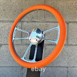 14 Orange Billet Half Wrap Steering Wheel Horn Chevy Muscle C10 Ford Rod