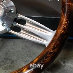 14 Polished Aluminum Steering Wheel Flamed Pine Half Wrap Grip Double Barrel