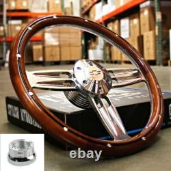 14 Polished Dark Wood Steering Wheel Bowtie Horn For 1974-94 Chevy Pickup Truck