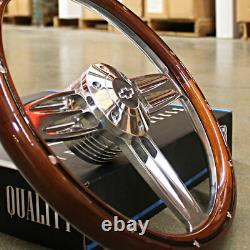 14 Polished Dark Wood Steering Wheel Bowtie Horn For 1974-94 Chevy Pickup Truck