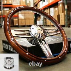 14 Polished Dark Wood Steering Wheel Bowtie Horn for 1995-2001 Chevy/GMC Trucks