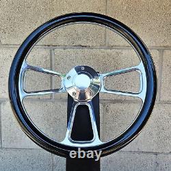 14 Polished Half Wrap Steering Wheel Black Hydro Chevy Muscle C10 Ford Hot Rod