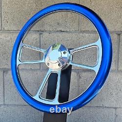 14 Polished Half Wrap Steering Wheel Metallic Blue Chevy Muscle C10 Ford Rod