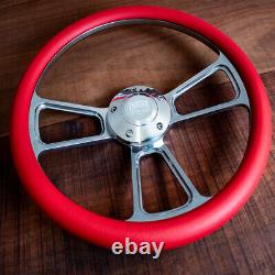 14 Polished Half Wrap Steering Wheel Red for Chevy Muscle C10 Ford Hot Rod