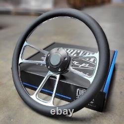 14 Polished Steering Wheel Black Half Wrap for Chevy Muscle C10 Ford Hot Rod