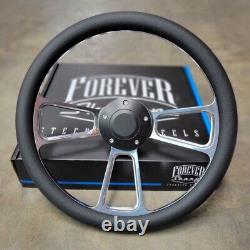 14 Polished Steering Wheel Black Half Wrap for Chevy Muscle C10 Ford Hot Rod