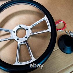 14 Polished Steering Wheel Black Half Wrap for Chevy Muscle C10 Ford Hot Rod