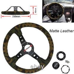 14 Racing Style 350mm Deep Dish Suede Camouflage Steering Wheel Matte Leather
