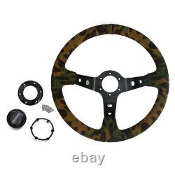 14 Racing Style 350mm Deep Dish Suede Camouflage Steering Wheel Matte Leather