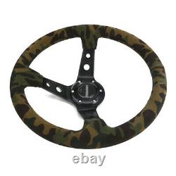 14 Racing Style 350mm Deep Dish Suede Camouflage Steering Wheel Matte Leather