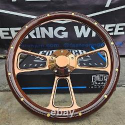 14 Rose Gold Steering Wheel with Wood Half Wrap, Brass Rivets, and Horn