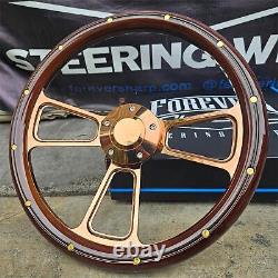 14 Rose Gold Steering Wheel with Wood Half Wrap, Brass Rivets, and Horn