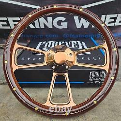 14 Rose Gold Steering Wheel with Wood Half Wrap, Brass Rivets, and Horn