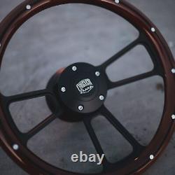 14 Steering Wheel Matte Black Mahogany Half Wrap Grip with Aluminum Rivets