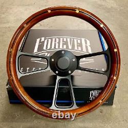14 Steering Wheel Matte Black Mahogany Half Wrap Grip with Brass Rivets