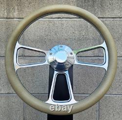 14 Steering Wheel with Dusty Tan Half Wrap, Horn & Adapter for 1969-94 Chevy