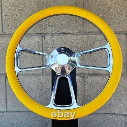 14 Yellow Billet Half Wrap Steering Wheel Horn Chevy Muscle C10 Ford Rod