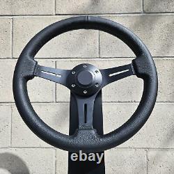 14 inch (350mm) Brushed Black Steering Wheel Black Stitched Leather and Horn